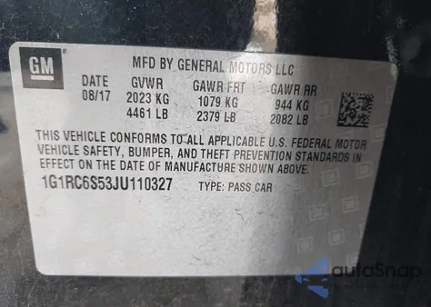 2018 Chevrolet Volt Lt из США, поврежденный, VIN 1G1RC6S53JU110327